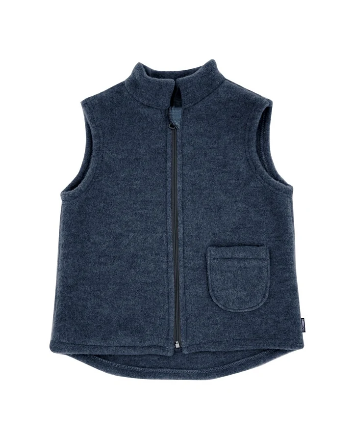 Kinder Weste Bio-Schurwolle Fleece jeans-meliert Gr. 98/104
