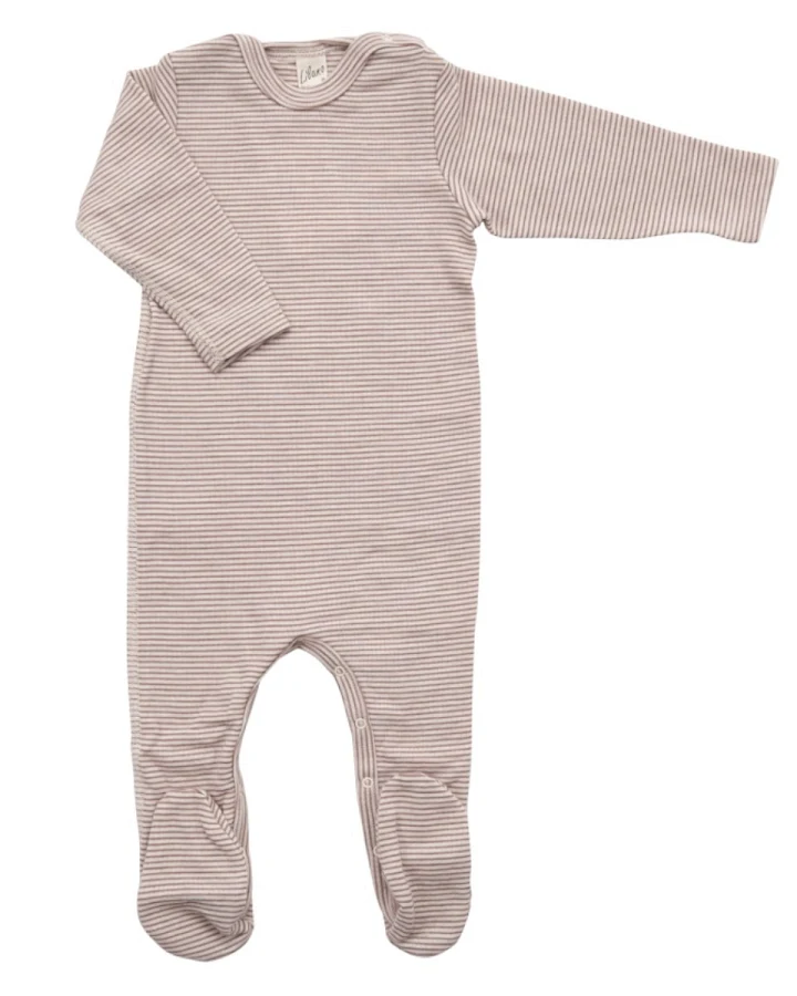 Lilano Baby Strampler mit Fuß Wolle Seide mauve-geringelt Gr.56