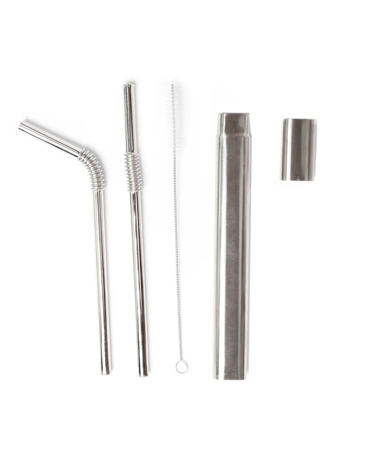 2 Edelstahl-Trinkhalme Turtleneck und To-Go-Box aus Edelstahl, silber Länge 22 cm