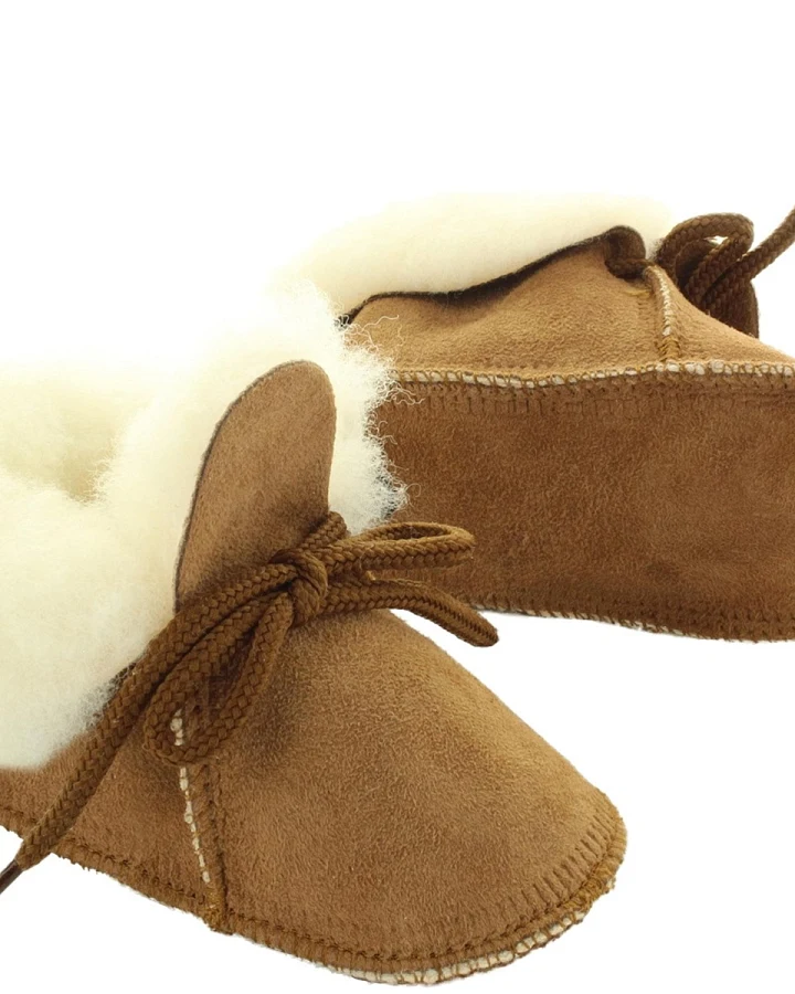 Babyschuhe Lammfell, Veloursleder, "Bambino" pflanzlich gegerbt braun Gr.18
