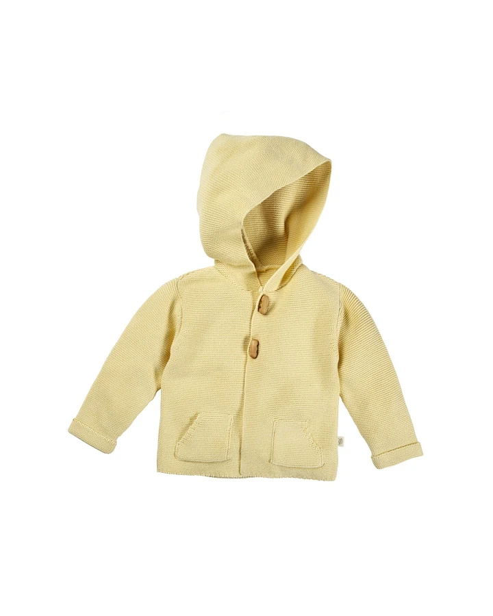 Kinder Strickjacke mit Kapuze Bio-Baumwolle gelb melange Gr. 110/116