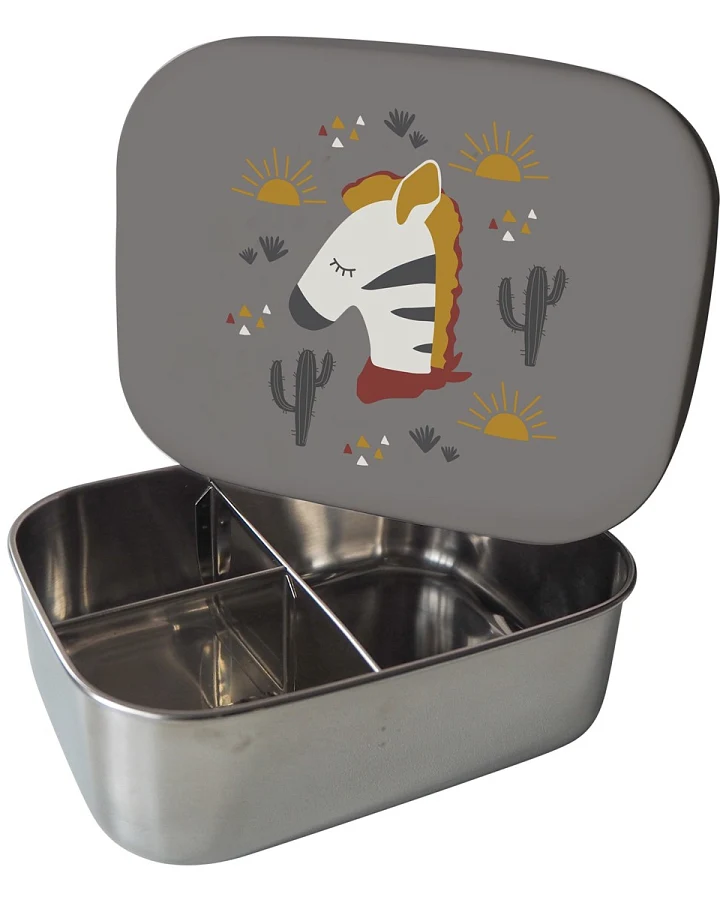 Kinder Edelstahl Brotdose Silikondeckel Zebra grau Maße 17 x 13 x 5,5 cm Fassungsvermögen 900 ml