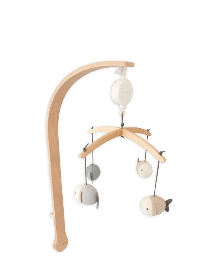 Musik Mobile aus Buchenholz mit Fischen blau Höhe ca. 65 cm