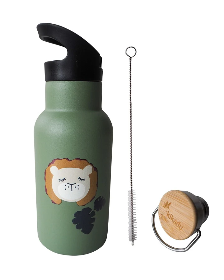 Kinder Edelstahl Trinkflasche Löwe olive Maße 20 x 7 cm, 350 ml