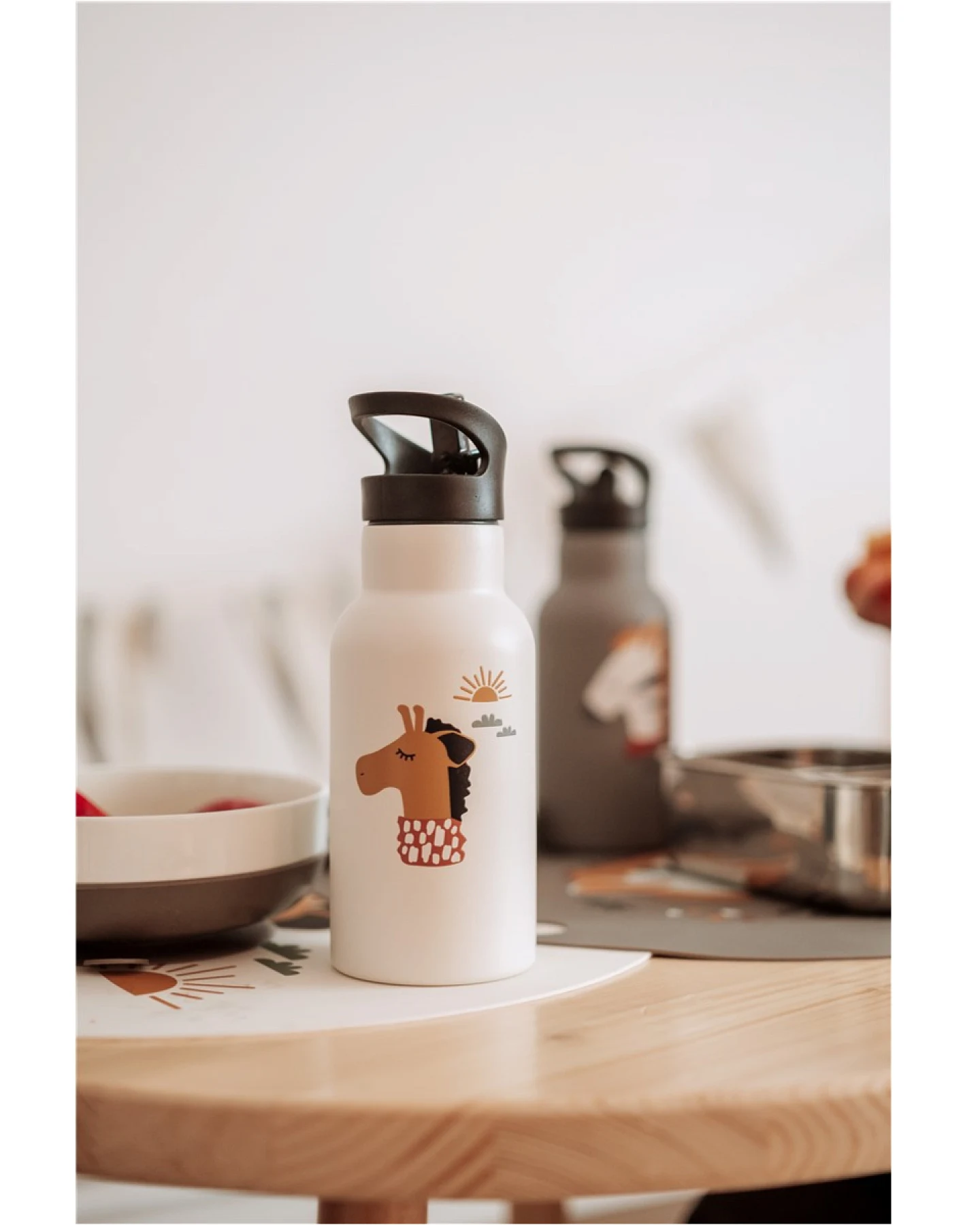 Kinder Edelstahl Trinkflasche Giraffe natur Maße 20 x 7 cm, 350 ml – Ansicht 2