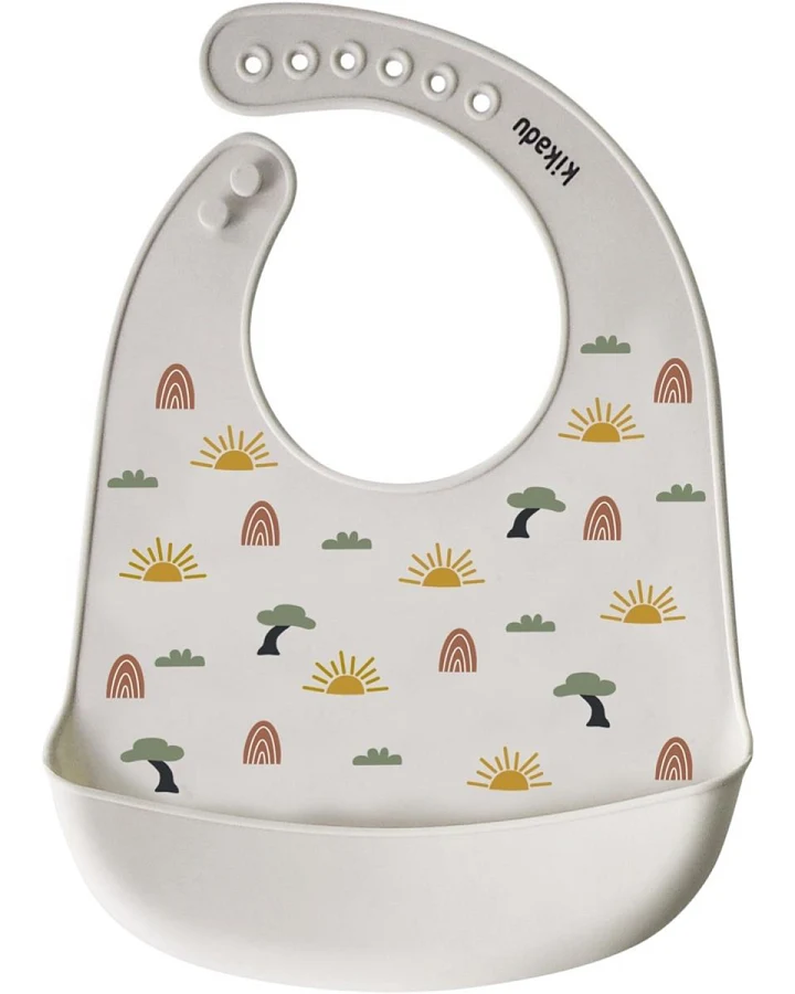 Silikon Lätzchen mit Auffangschale Giraffe natur Maße 30,5 x 23 cm