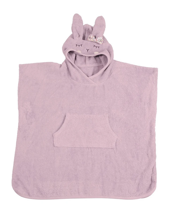 Kinder Badeponcho aus Bio-Baumwolle mit Kapuze Hase rose Maße 65 x 62 cm