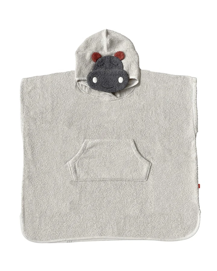Kinder Badeponcho aus Bio-Baumwolle mit Kapuze Hippo grau Maße 65 x 62 cm
