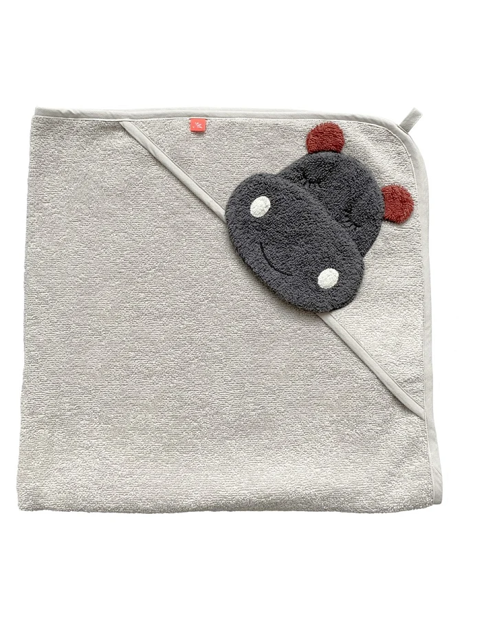 Baby Kapuzenhandtuch Bio-Baumwolle Hippo grau Maße 80 x 80 cm
