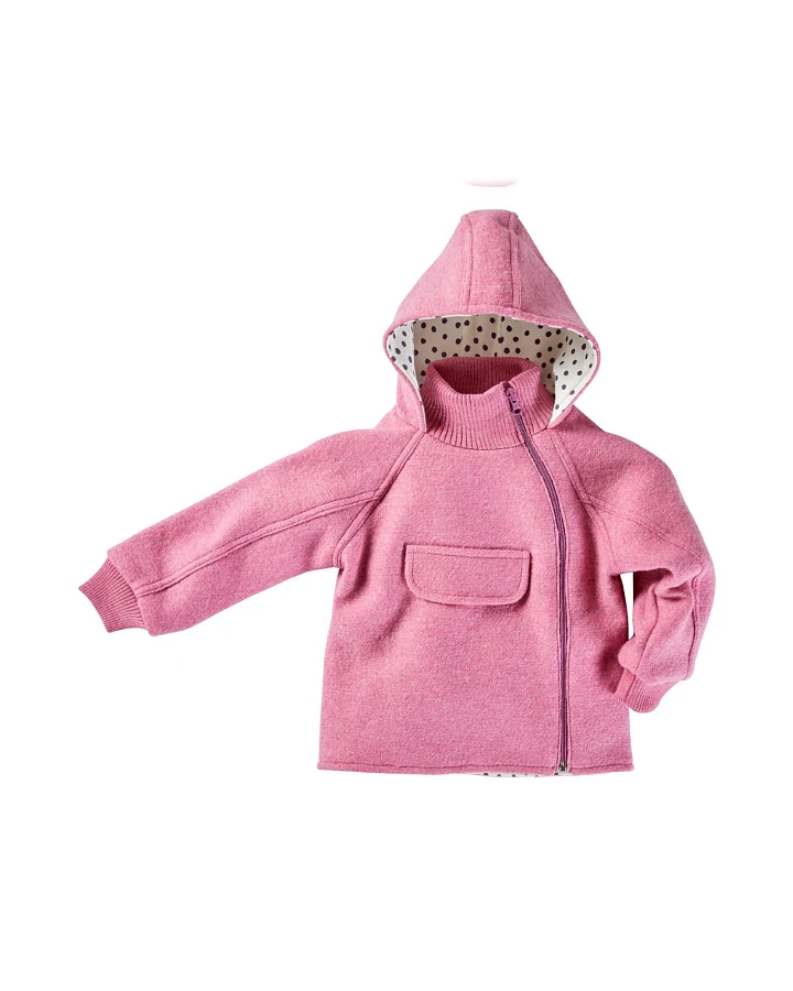Kinder Jacke mit Kapuze Bio-Schurwolle Walk pink Gr.98/104