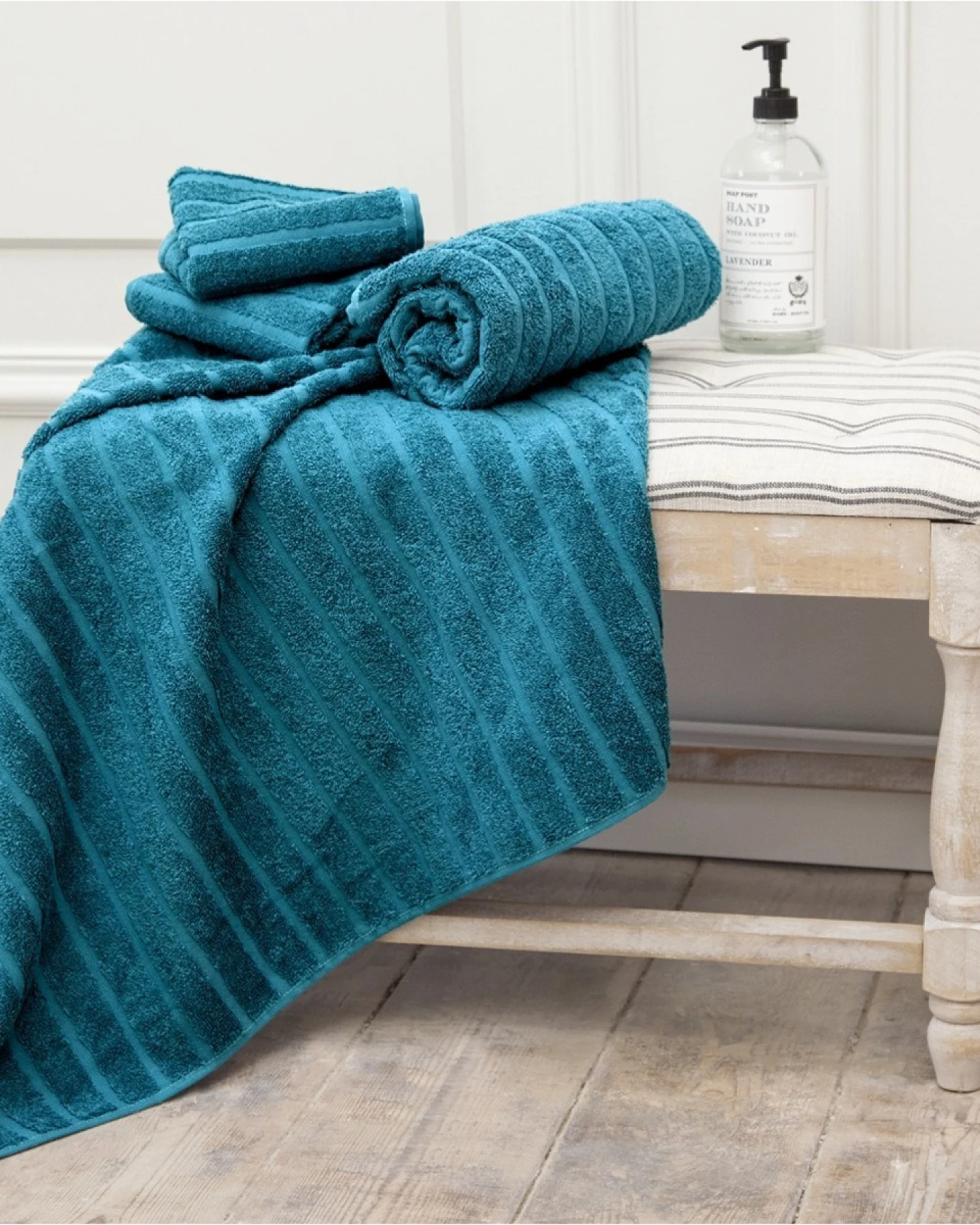 Handtuch Bio-Baumwolle Frottee Streifen petrol Maße 50 x 100 cm – Ansicht 2