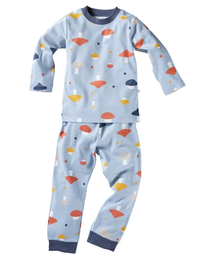 Kinder Schlafanzug 2-teilig Bio-Baumwolle Pilzparty blau Gr.110/116
