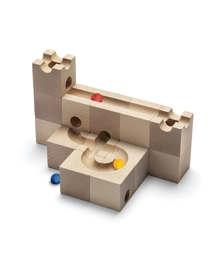Kugelbahn aus unbehandeltem Buchenholz Standard 16 Maße: 5 x 5 x 5 cm
