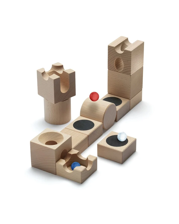Kugelbahn Erweiterungsset Jump aus unbehandeltem Buchenholz 5x5x5 cm