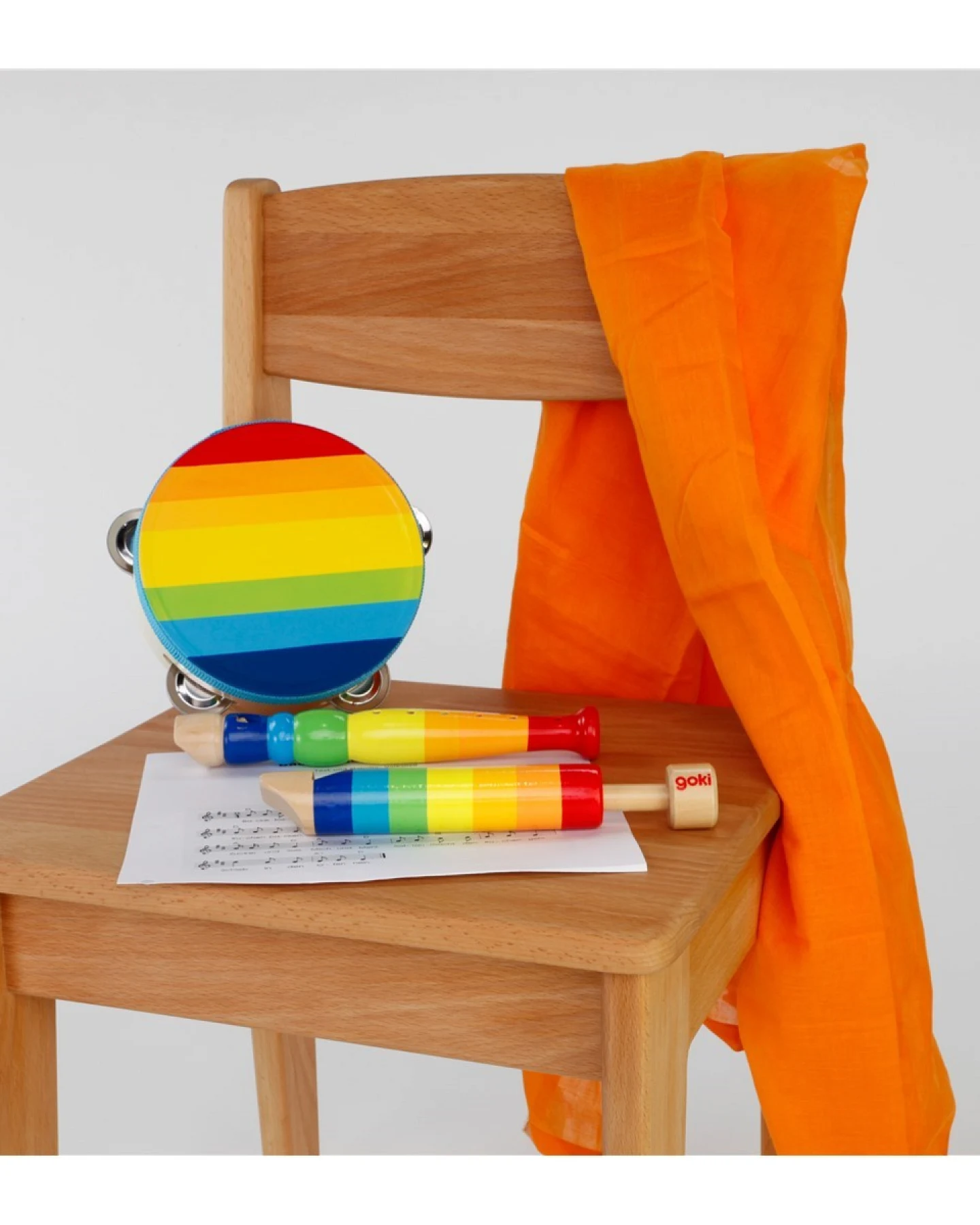 goki Kinder Musik-Set aus Holz, 3-teilig, bunt lackiert Blockflöte, Tamburin und Kolbenflöte – Ansicht 2