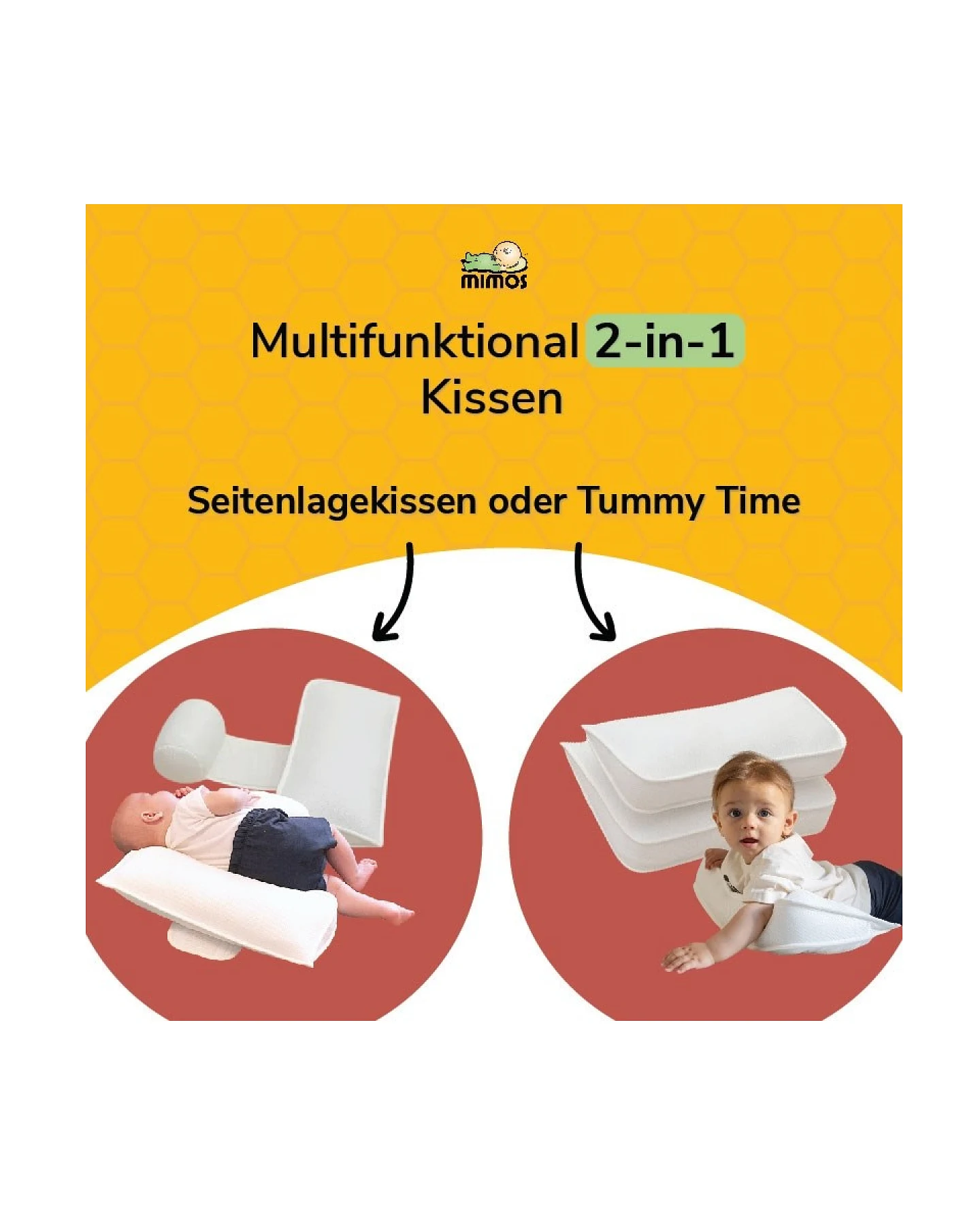 mimos Babykissen Bauchlage- und Seitenlagekissen ab den ersten Lebenswochen Maße 58 x 31 x 20 cm – Ansicht 2