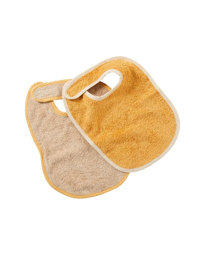 Lätzchen mit Klettverschluss Bio Baumwolle 2er Set curry Maße 32 x 27 cm