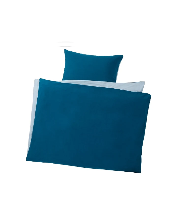 Biber Bettwäsche zum Wenden Bio-Baumwolle blau Bettbezug 135 x 200 cm, Kissen 80 x 80 cm