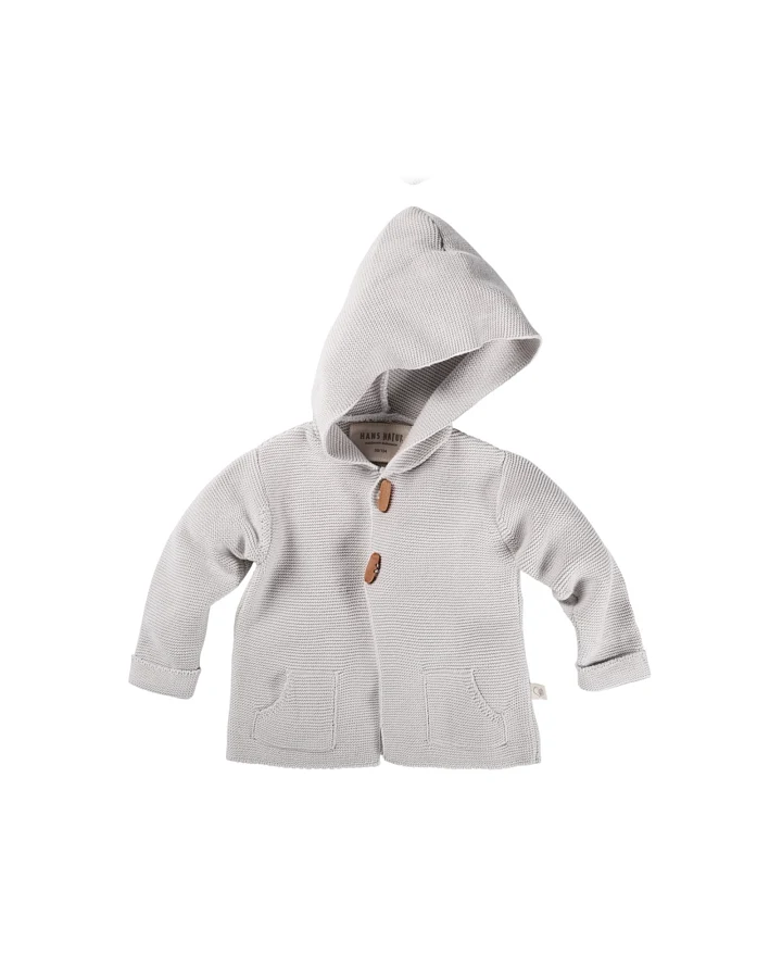 Kinder Strickjacke mit Kapuze Bio-Baumwolle hellgrau melange Gr. 122/128