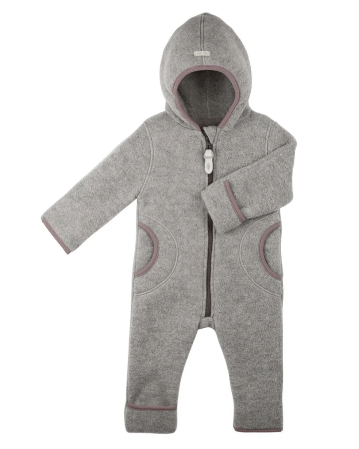 PURE PURE by Bauer Baby und Kinder Overall Kapuze Bio-Merinowolle Fleece grau Gr.62/68