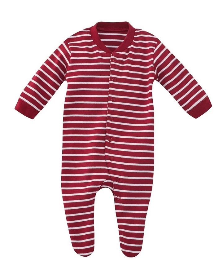 Living Crafts Baby und Kinder Schlafanzug Bio-Baumwolle mit Füßchen rot-weiß gestreift Gr. 62