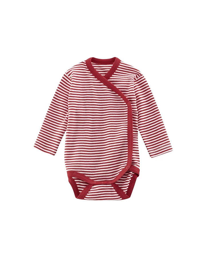 Living Crafts Baby Wickelbody Langarm Bio-Baumwolle rot-weiß gestreift Gr. 50/56