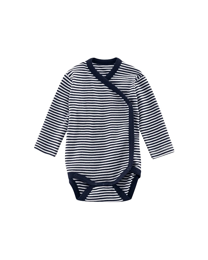 Living Crafts Baby Wickelbody Langarm Bio-Baumwolle marine-weiß gestreift Gr. 50/56