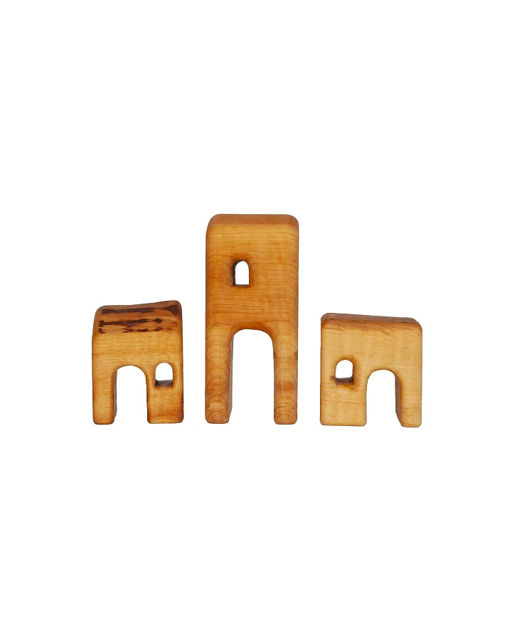 Holzbausteine natur Kleine Häuser, Erlenholz 3-teilig
