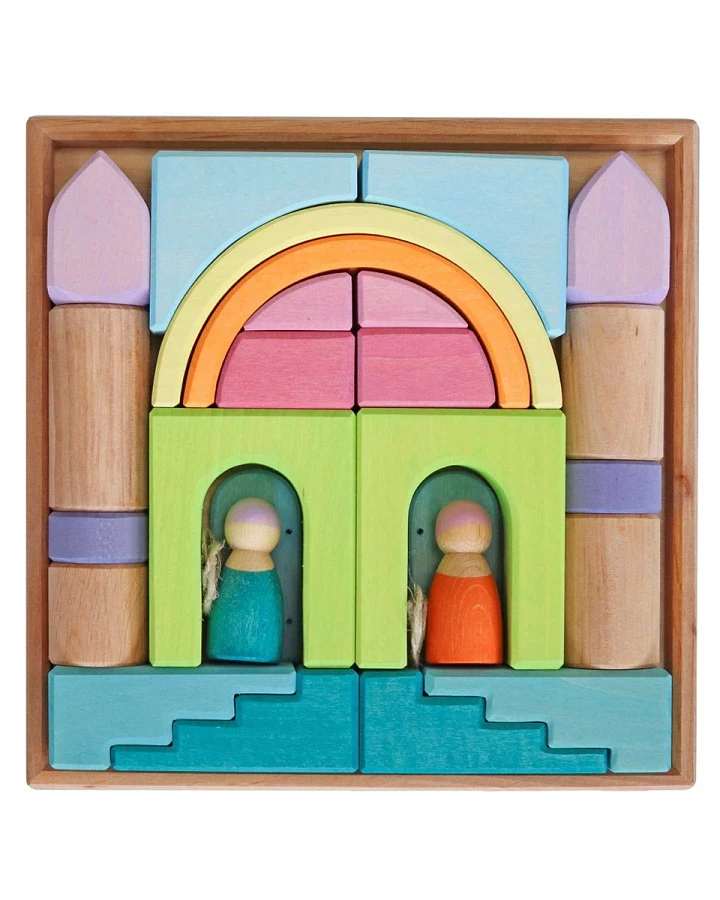 Grimms Bauwelt Wolkenspiel Holzbausteine 24-teilig, bunt lasiert Maße 26,5 x 26,5 x 5 cm