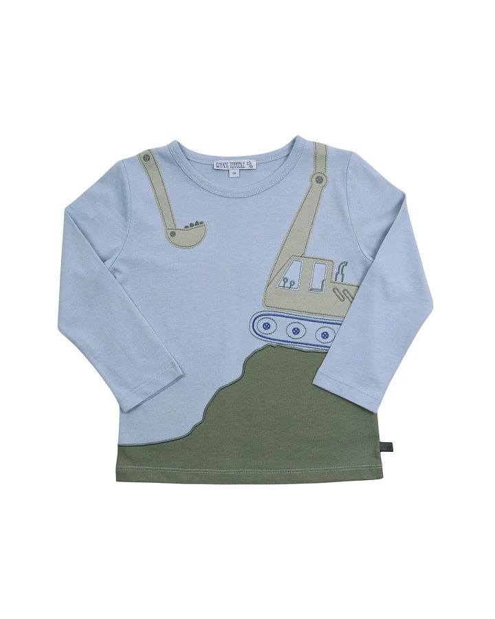 Kinder Langarmshirt mit Baggerapplikation Bio-Baumwolle light blue Gr. 86/92