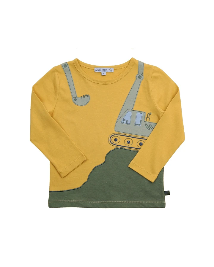 Kinder Langarmshirt mit Baggerapplikation Bio-Baumwolle mustard Gr. 86/92