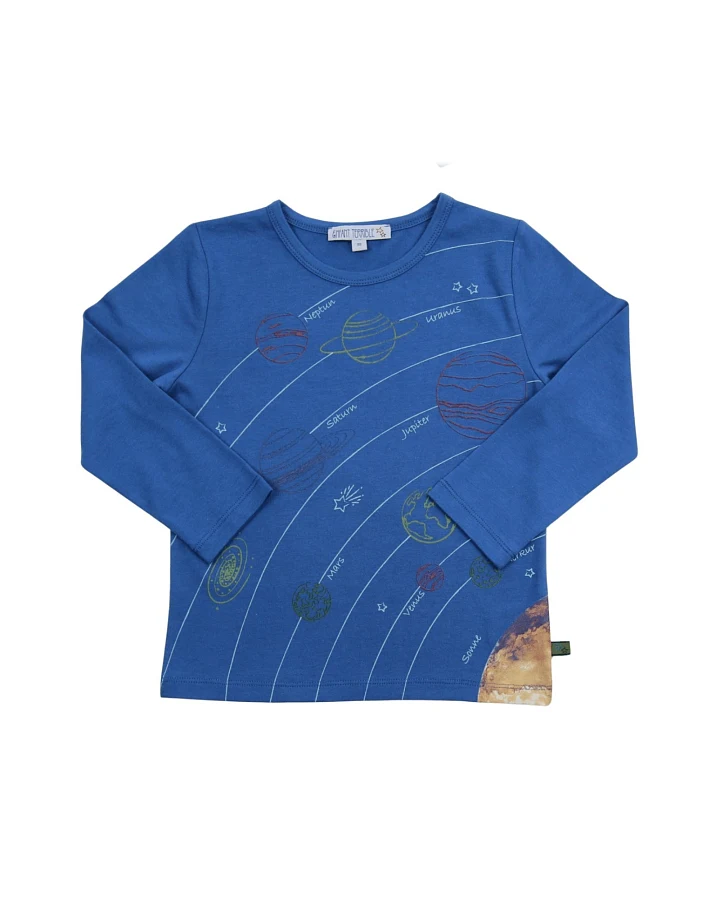 Kinder Langarmshirt mit Planetendruck Bio-Baumwolle ultramarine Gr. 98