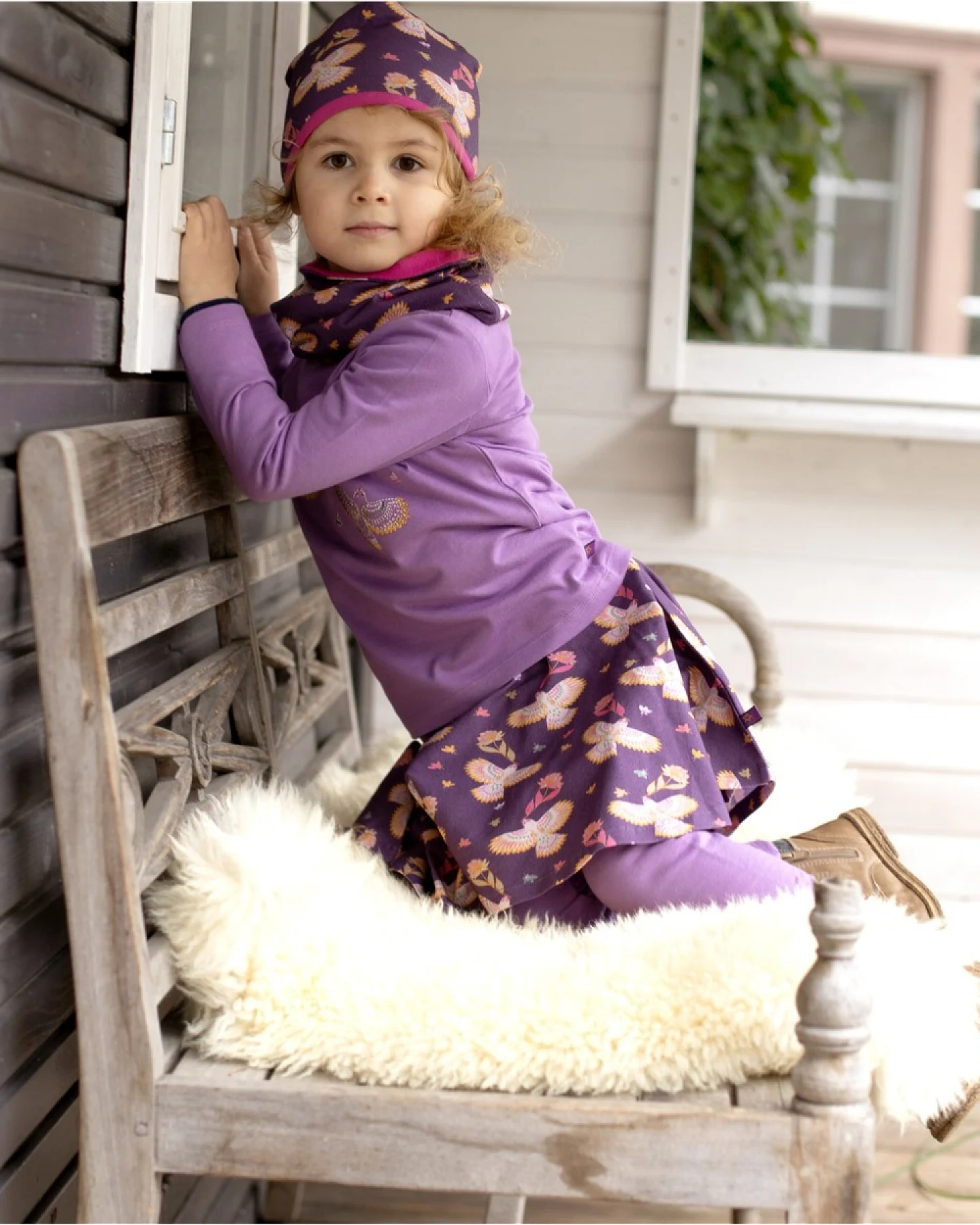Wende Schlauchschal Bio-Baumwolle Vogeldruck plum-pink Gr. Onesize – Ansicht 2