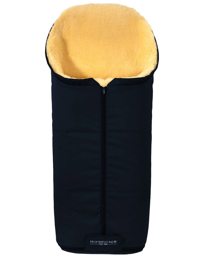 Hofbrucker Fußsack Kinderwagen Merino Lammfell "Iglu" navy blue Maße 95 x 34 x 15 cm