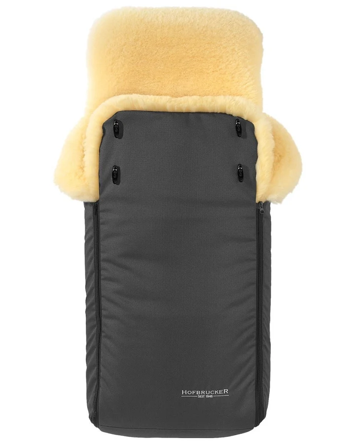 Hofbrucker Fußsack Kinderwagen Merino Lammfell "Luxus" grau Maße 95 x 34 x 15 cm