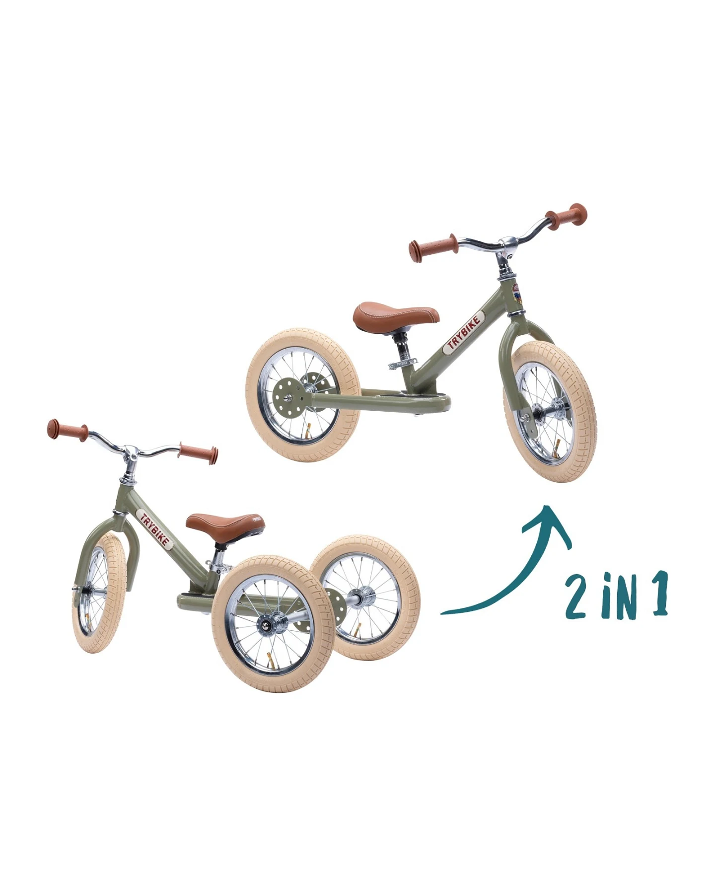 Trybike 2-in-1 Laufrad mit Stahlrahmen Vintage Green – Ansicht 2