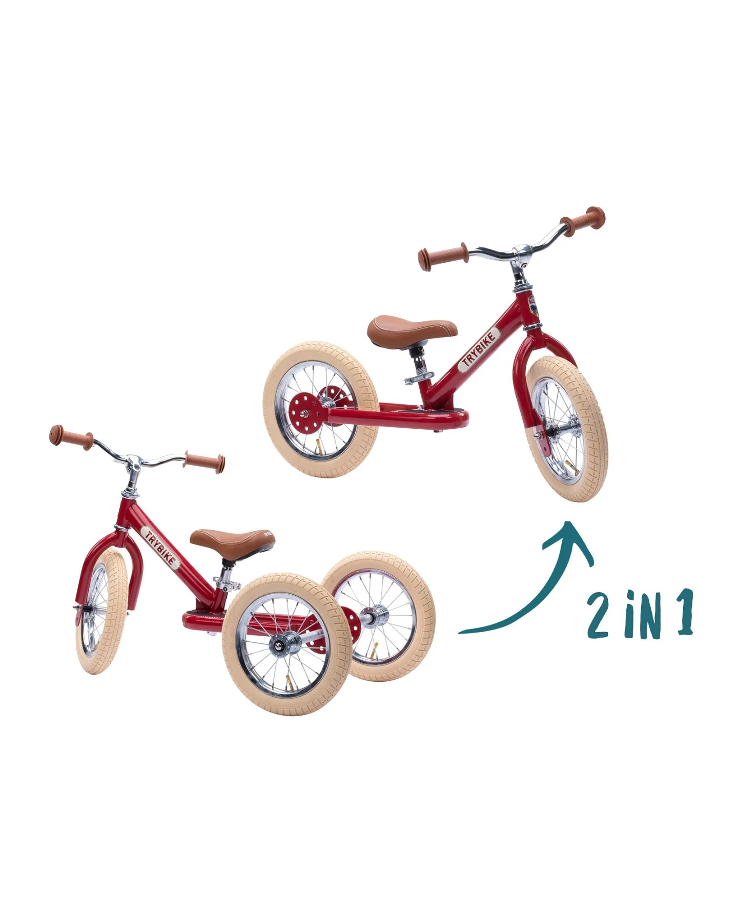 Trybike 2-in-1 Laufrad mit Stahlrahmen Vintage Red – Ansicht 2