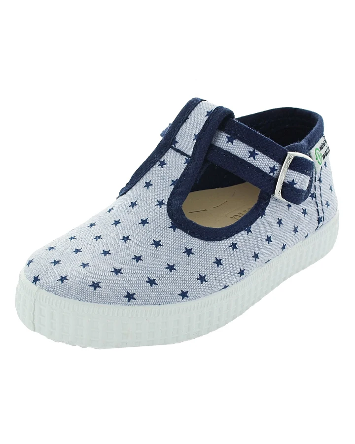 Natural World Kinder Schuhe Ballerinas mit Riemchen und Druckknopf navy Stern Gr.21