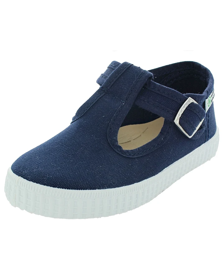 Natural World Kinder Schuhe Ballerinas mit Riemchen und Druckknopf marine Gr.21