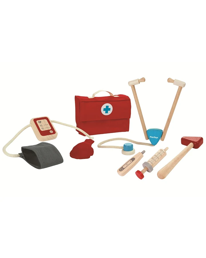 PlanToys Kinder Arztkoffer mit Zubehör aus Kautschukholz Maße 8 x 21,5 x 14,5 cm