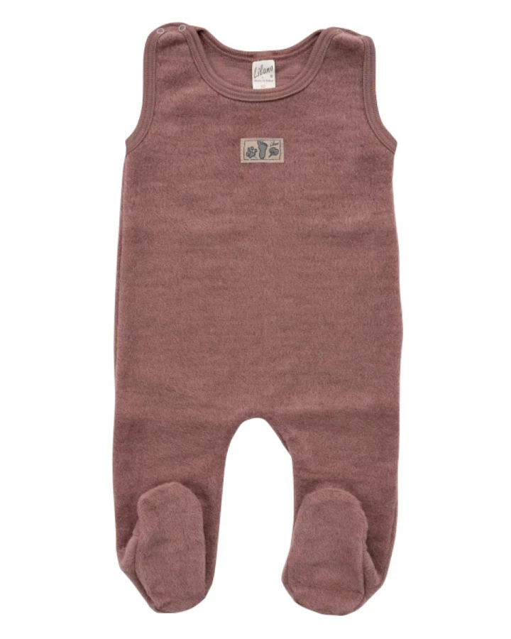 Lilano Baby Strampler mit Fuß Bio-Merinowolle Wollplüsch mauve Gr.56