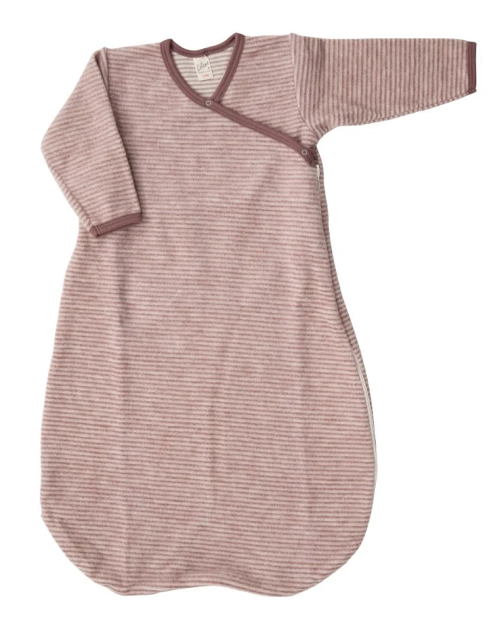 Lilano Schlafsack Baby Bio-Merinowolle Frottee-Plüsch mauve geringelt Gr.50/56