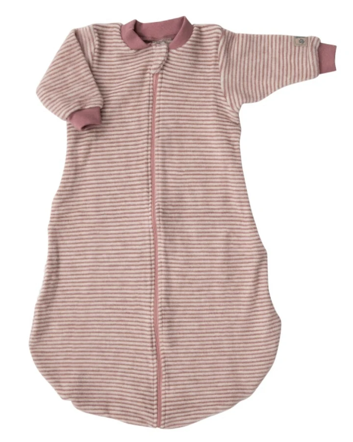 Lilano Schlafsack Baby langer Arm Bio-Merinowolle mauve-geringelt Gr.50/56