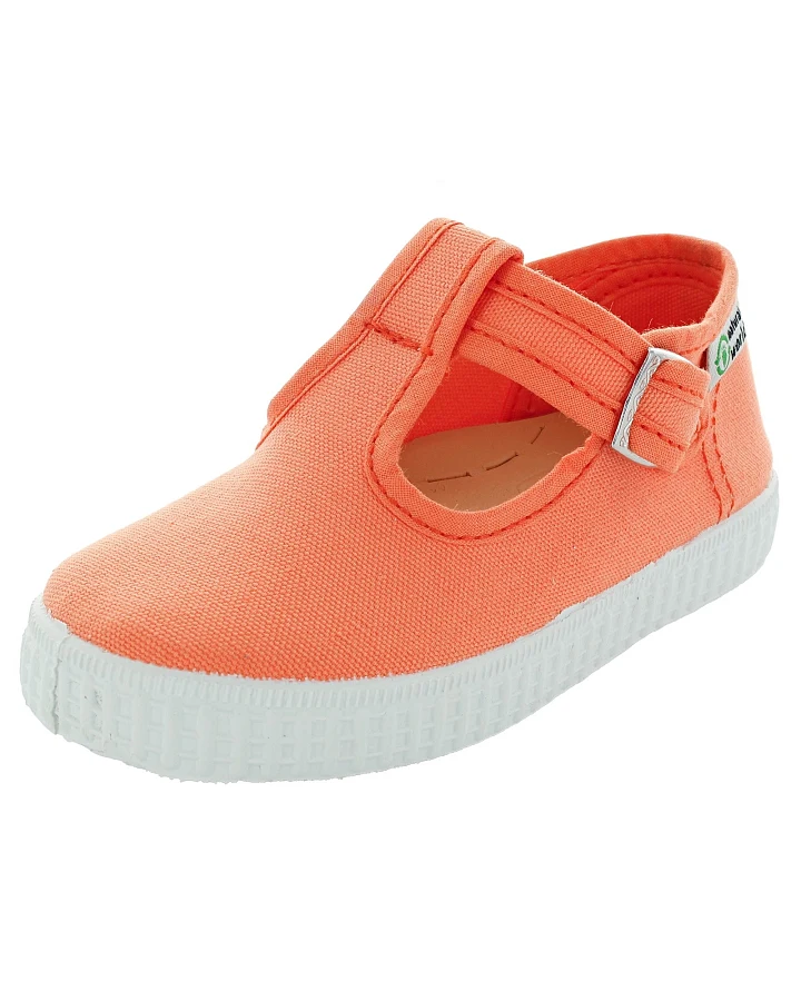 Natural World Kinder Schuhe Ballerinas mit Riemchen und Druckknopf orange Gr.22