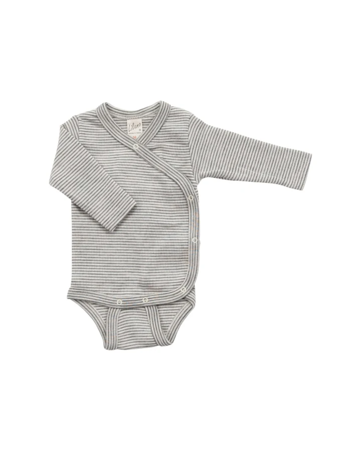 Lilano Baby Wickelbody Langarm Wolle Seide grau-geringelt Gr.56