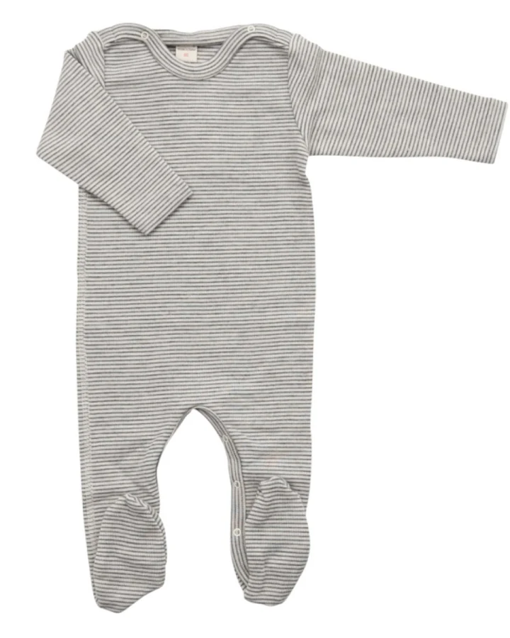 Lilano Baby Strampler mit Fuß Wolle Seide grau-geringelt Gr.56
