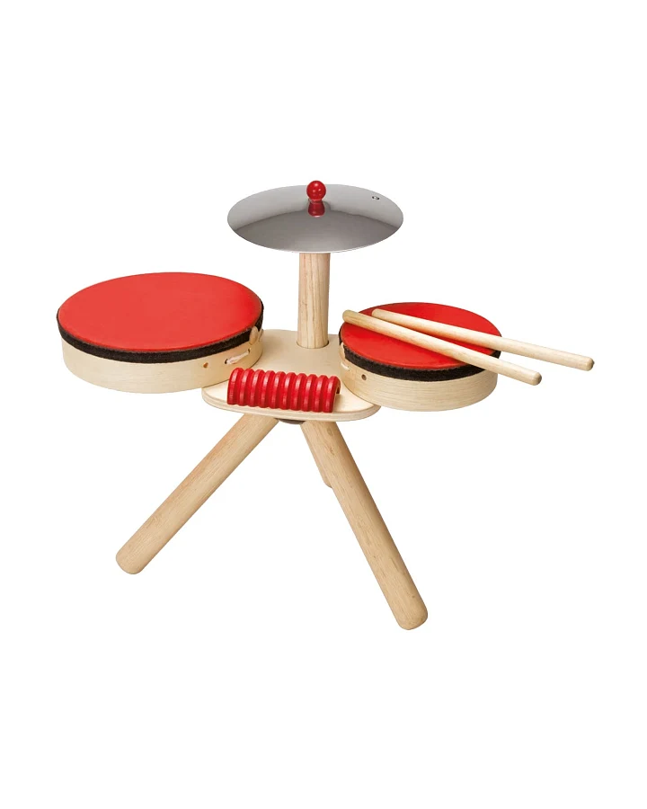 PlanToys Kinder Schlagzeug aus Kautschukholz Maße 35 x 18,8 x 30,4 cm
