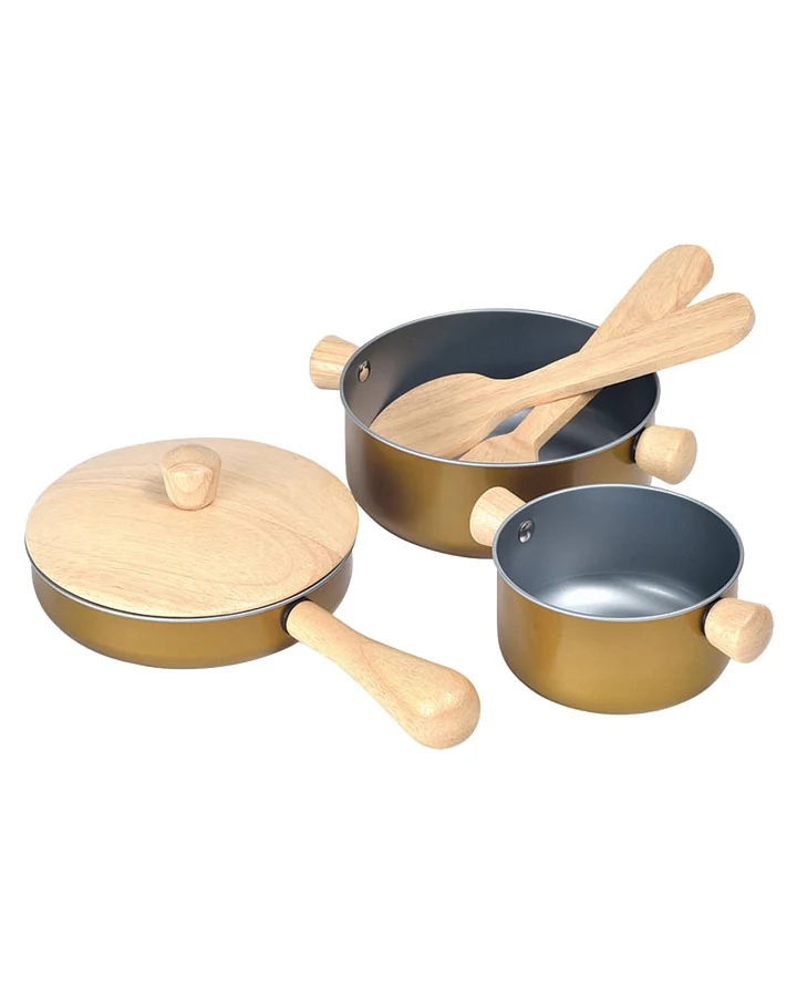 PlanToys Kochgeschirr Kinderküche Zubehör aus Kautschukholz Maße 12,7 x 21,6 x 3,6 cm