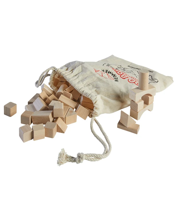 Nemmer 100 Natur Bauklötze aus Holz 1,5 kg Holzbausteine natur im Baumwollsack