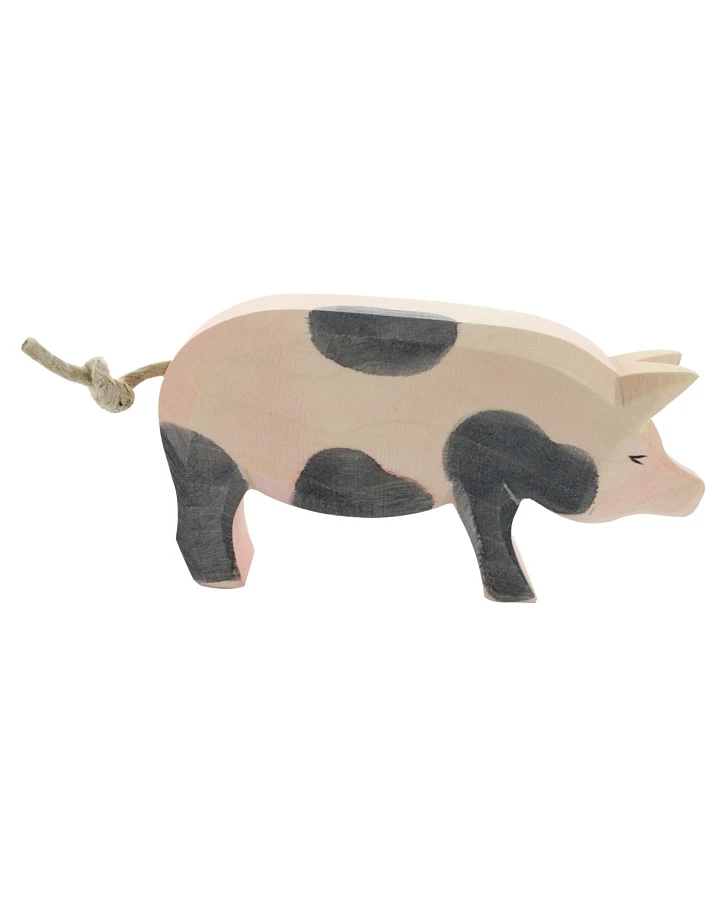 Ostheimer Schwein (hoch, gefleckt) 7 cm Laubholz, handgeschnitzt und lasiert